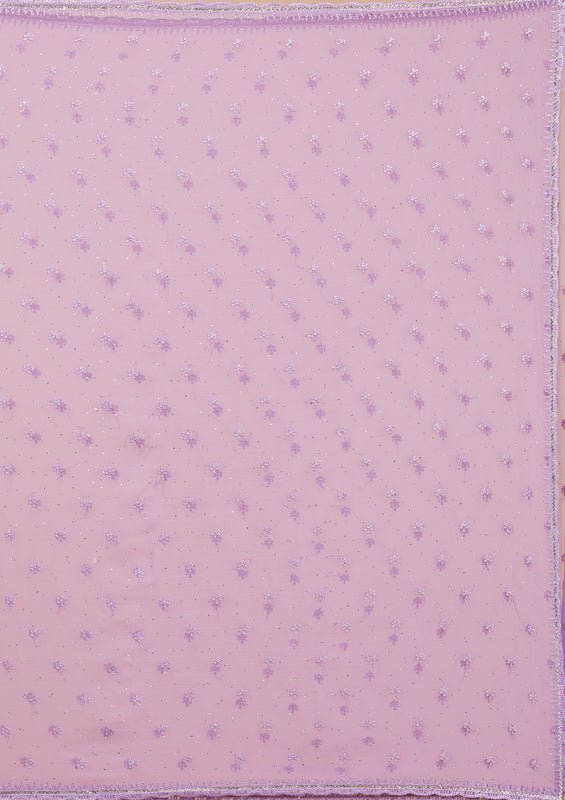 Lavender Chiffon Threadwork Saree With Matching Blouse Piece - Image 7