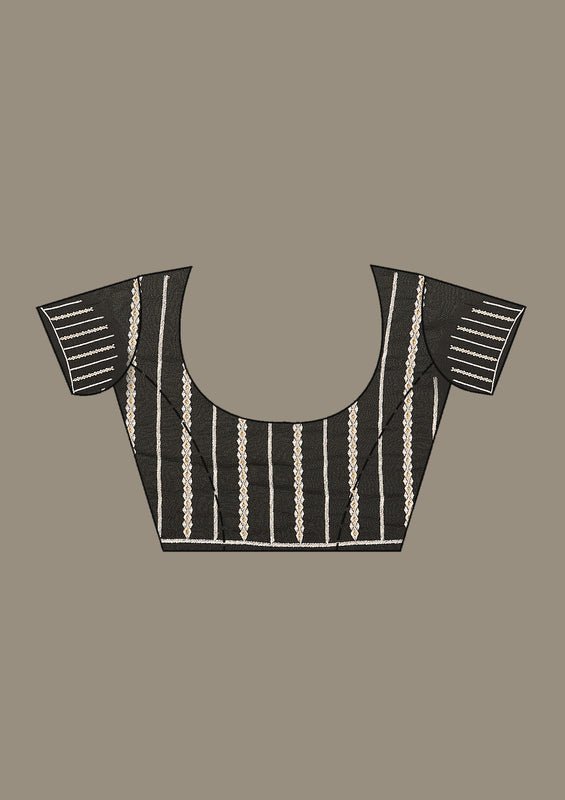 Black Georgette Threadwork Saree With Matching Blouse Piece - Image 7