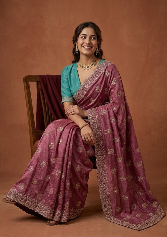 Onion Pink Soft Raw Silk Floral Printed Gold Zariwork Saree With Matching Blouse Piece