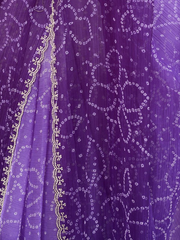 Purple Stonework (Silver) Chiffon Saree - Image 7