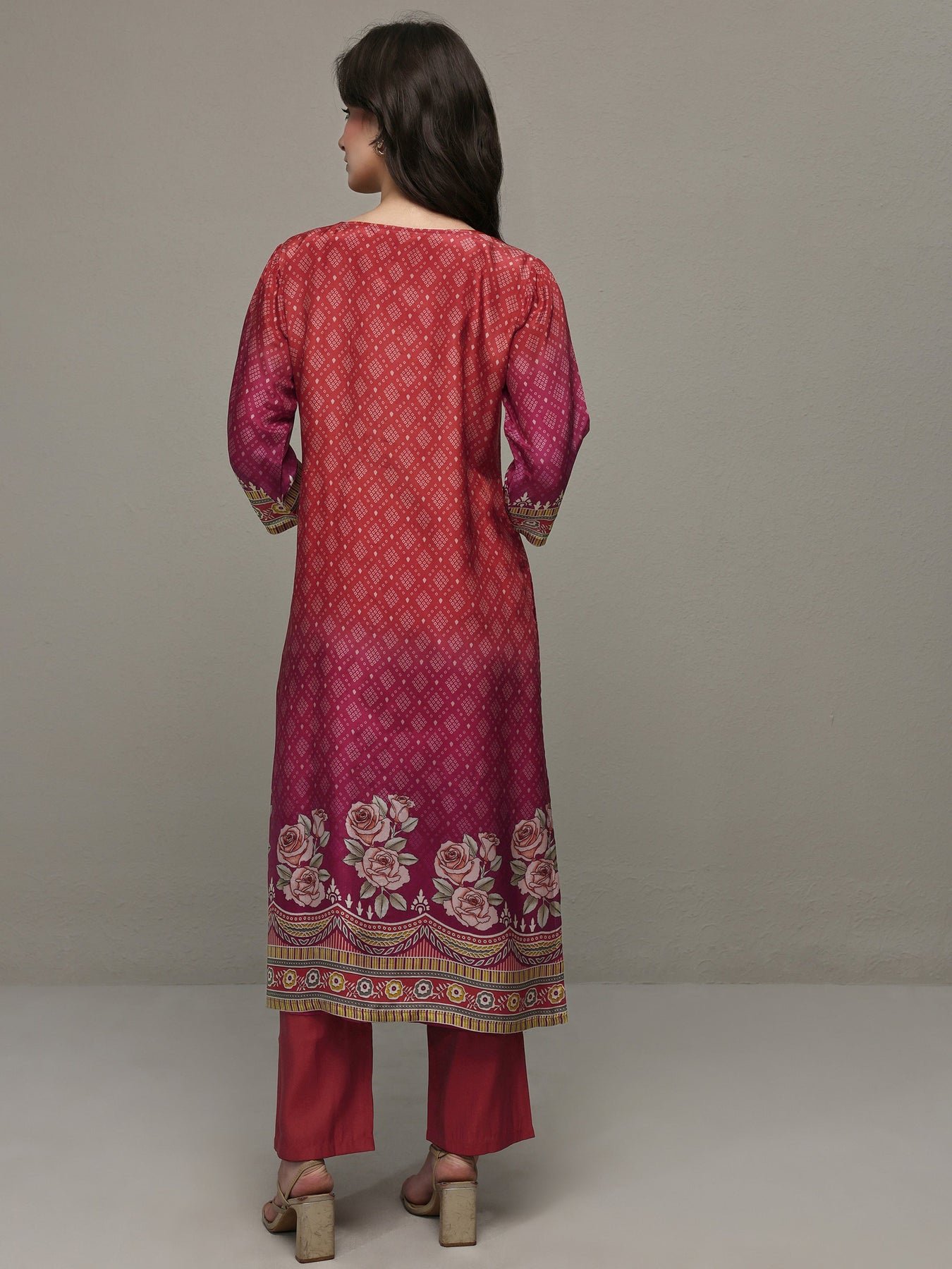 Rust Bandhani Printed Organza Straight Kurta - Image 5