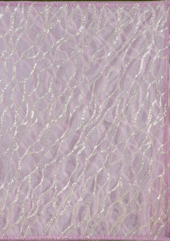 Lavender Organza Pearlwork Saree With Matching Blouse Piece - Image 8