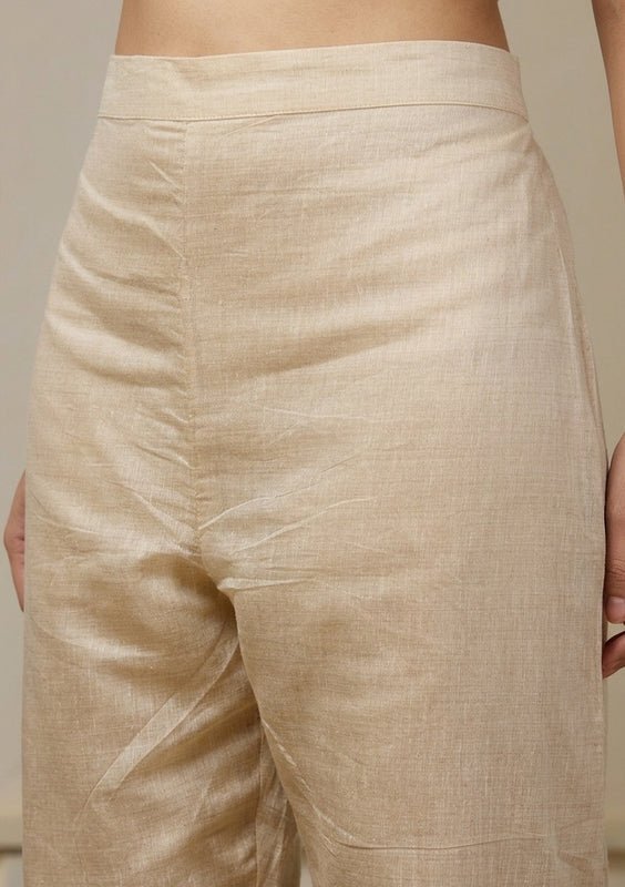 Beige Brown Chanderi Threadwork Straight Kurta With Regular Pant And Dupatta - Image 7