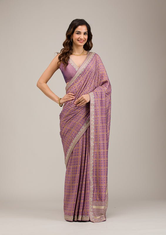 Purple Soft Raw Silk Gold Zariwork Saree With Matching Blouse Piece