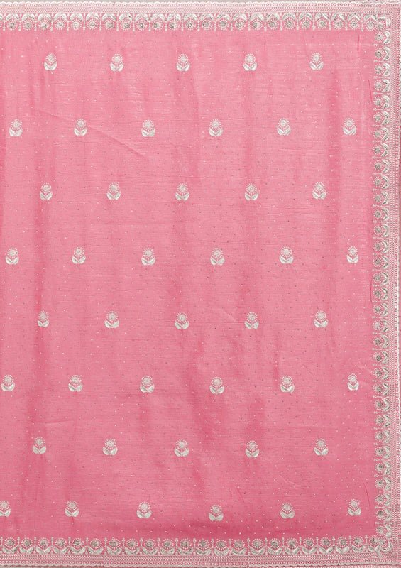 Pink Tissue Silver Zariwork Saree With Matching Blouse Piece - Image 8