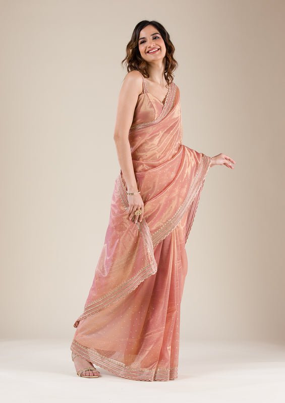 Mauve Organza Gold Zariwork Saree With Matching Blouse Piece