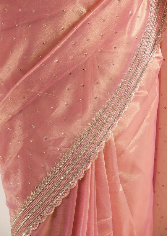 Mauve Organza Gold Zariwork Saree With Matching Blouse Piece - Image 6