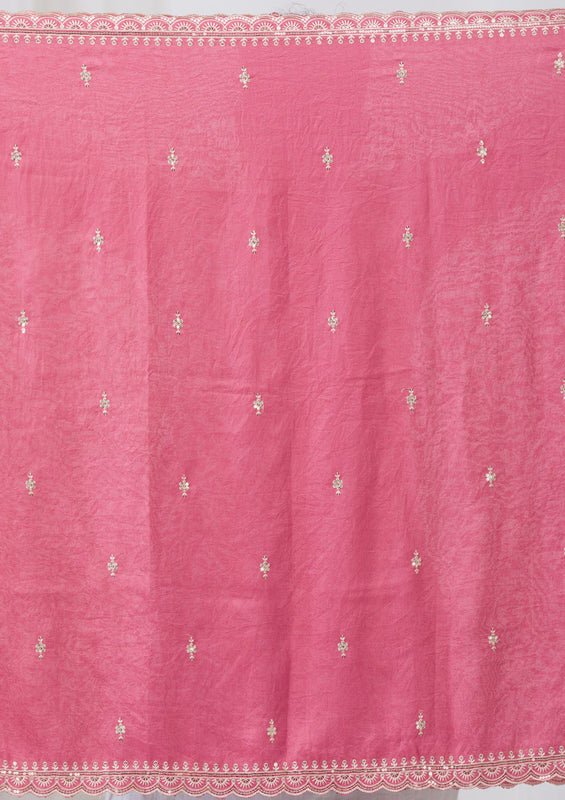 Onion Pink Soft Raw Silk Threadwork Straight Kurta With Regular Pant And Dupatta - Image 10