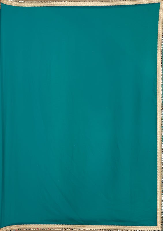 Rama Green Georgette Mirrorwork Saree With Matching Blouse Piece - Image 8