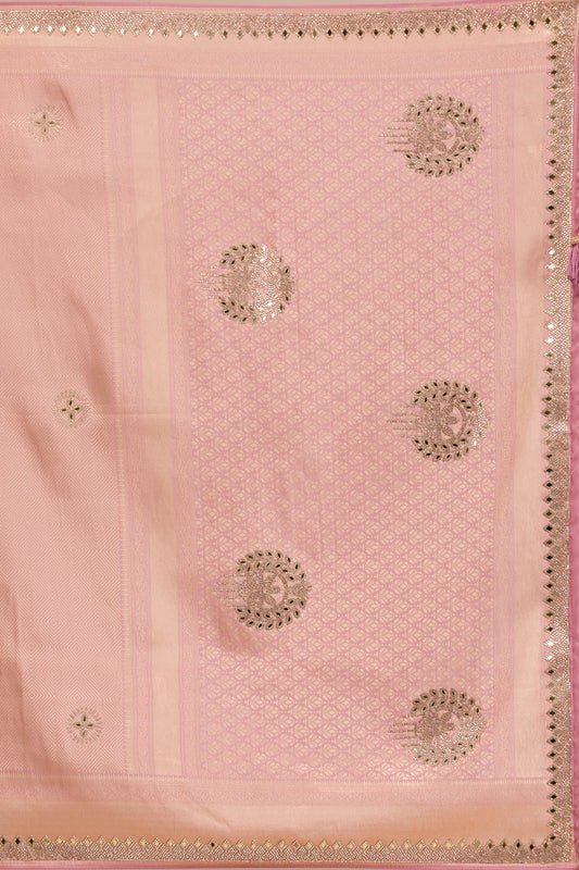 Onion Pink Silk Jaal Gold Stonework Saree With Matching Blouse Piece - Image 7