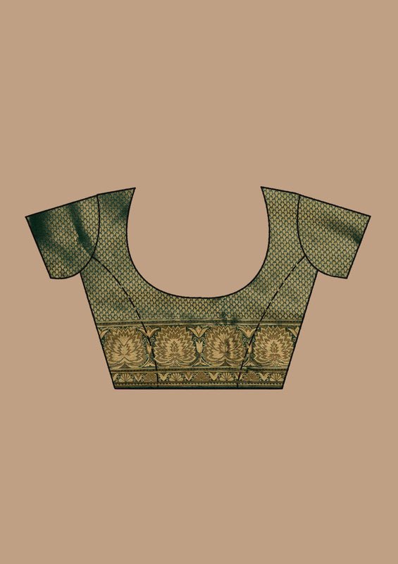 Bottle Green Silk Jaal Zariwork Saree With Matching Blouse Piece - Image 8