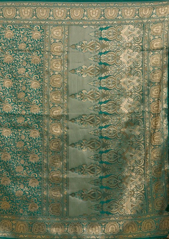 Bottle Green Silk Jaal Zariwork Saree With Matching Blouse Piece - Image 9