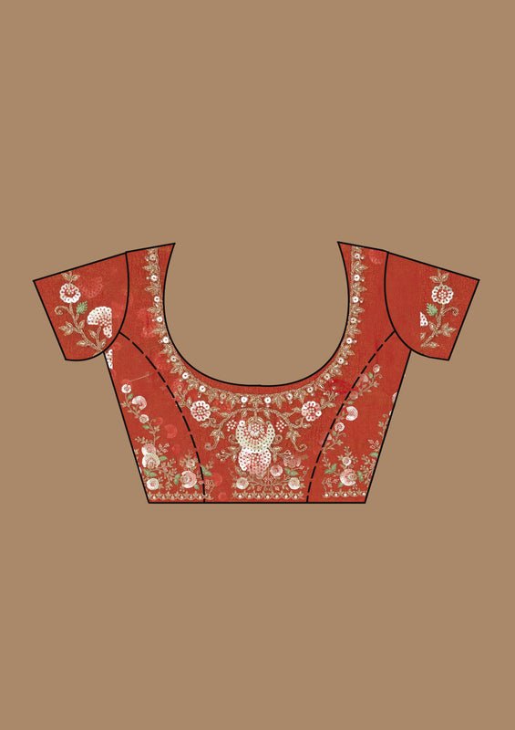 Rust Tissue Sequins Saree With Matching Blouse Piece - Image 7