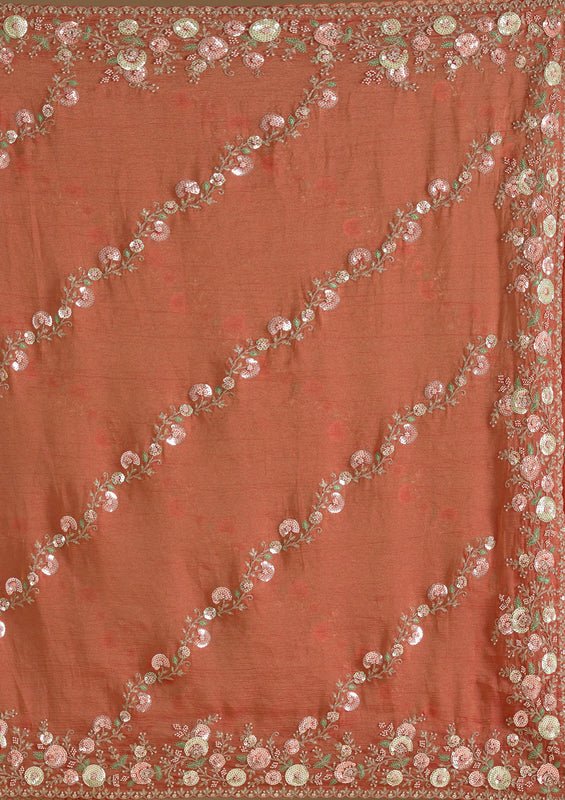 Rust Tissue Sequins Saree With Matching Blouse Piece - Image 8
