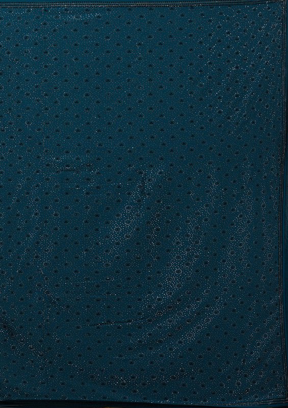 Peacock Blue Satin Silver Stonework Saree With Matching Blouse Piece - Image 9
