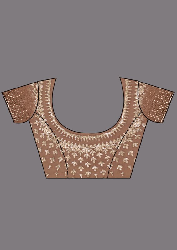 Beige Tissue Gold Stonework Saree With Matching Blouse Piece - Image 7
