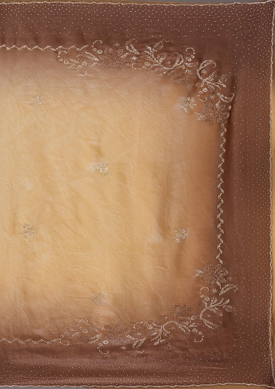 Beige Tissue Gold Stonework Saree With Matching Blouse Piece - Image 8