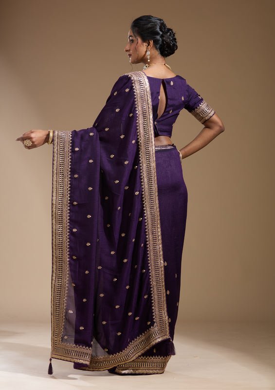Purple Soft Raw Silk Cording Saree With Matching Blouse Piece - Image 2
