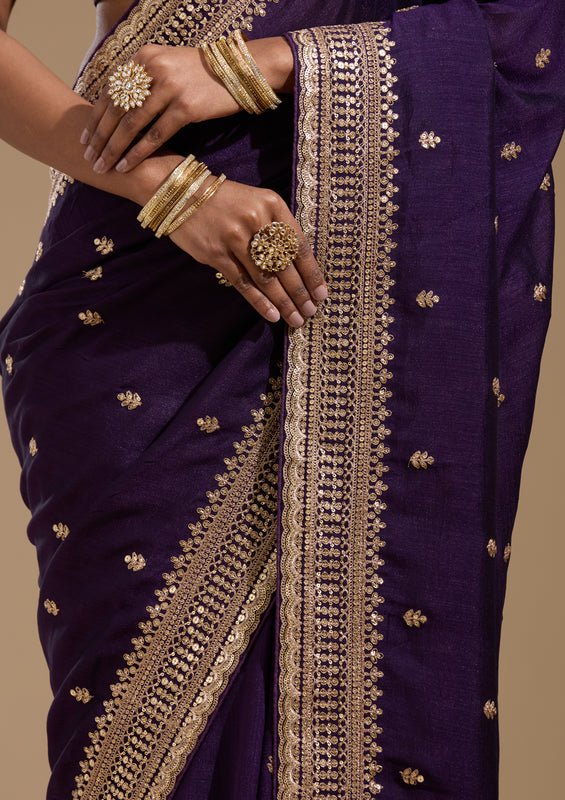 Purple Soft Raw Silk Cording Saree With Matching Blouse Piece - Image 4