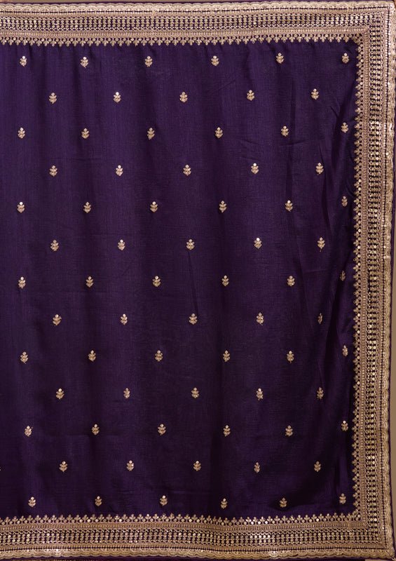 Purple Soft Raw Silk Cording Saree With Matching Blouse Piece - Image 9