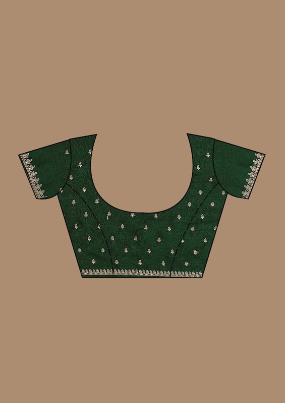 Mehandi Green Soft Raw Silk Gold Zariwork Saree With Matching Blouse Piece - Image 8