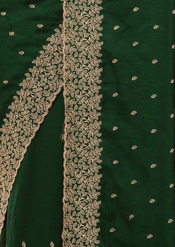 Mehandi Green Soft Raw Silk Gold Zariwork Saree With Matching Blouse Piece - Image 10