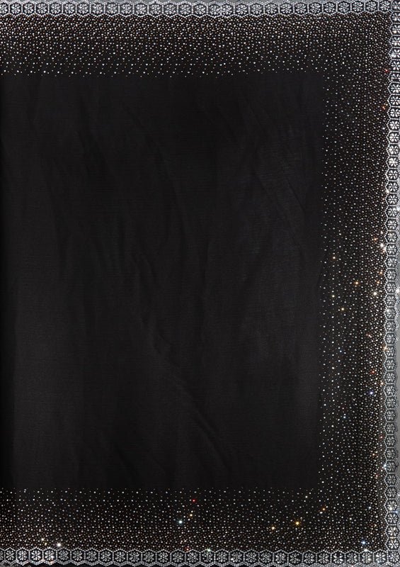 Black Satin Gold Stonework Saree With Matching Blouse Piece - Image 8