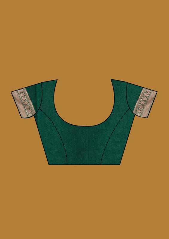 Green Georgette Jaal Gold Zariwork Saree With Matching Blouse Piece - Image 7