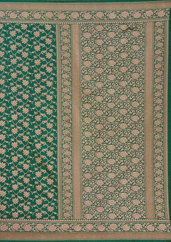 Green Georgette Jaal Gold Zariwork Saree With Matching Blouse Piece - Image 8