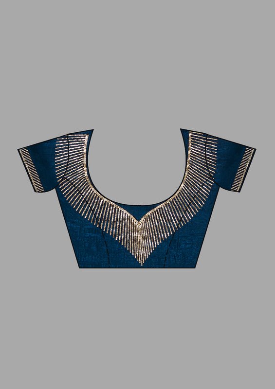 Peacock blue Georgette Gold Stonework Saree With Matching Blouse Piece - Image 7