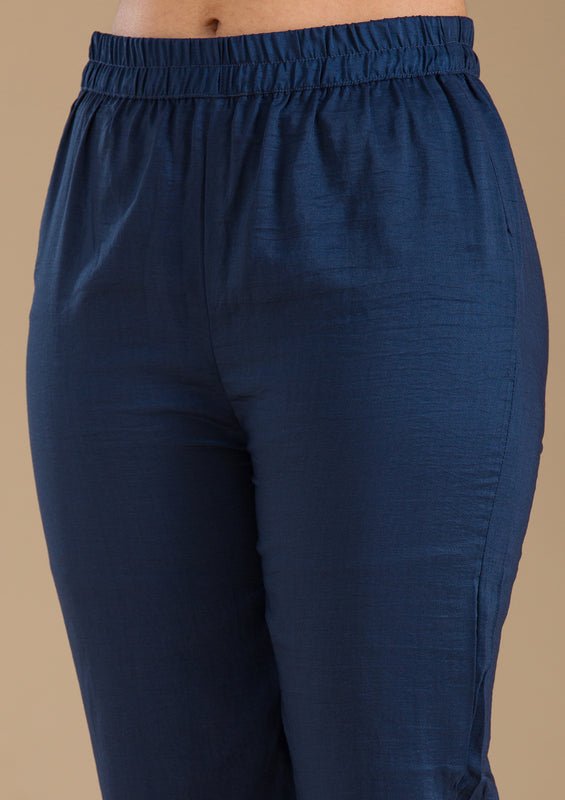 Navy Blue Organza Threadwork Straight Kurta With Pant Regular And Dupatta - Image 9