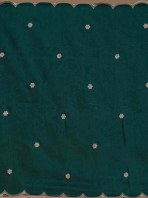 Bottle Green Soft Raw Silk Threadwork Anarkali Kurta With Regular Pant And Dupatta - Image 9