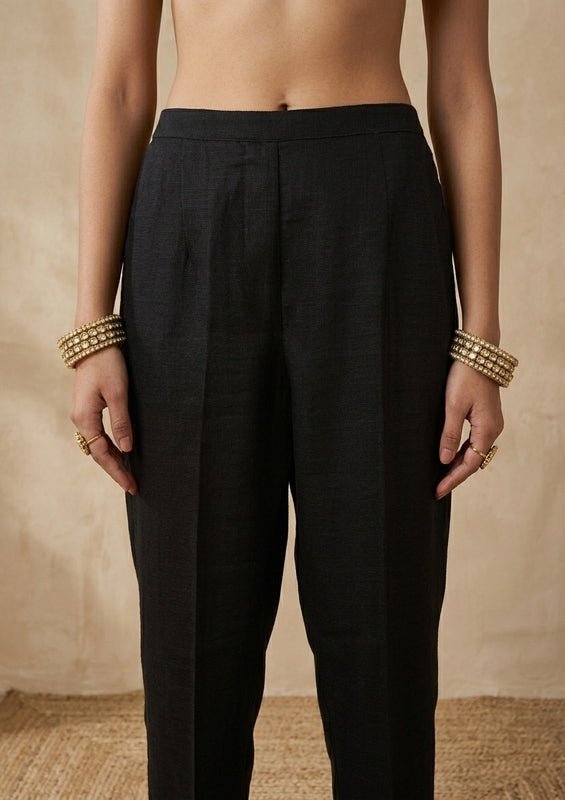 Black Soft Raw Silk Gold Zariwork Straight Kurta With Pant Regular And Dupatta - Image 7