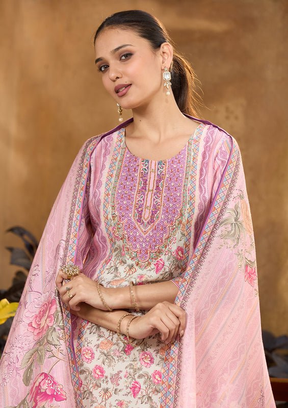 Lavender Multi Crepe Floral Printed Straight Kurta With Pant Regular And Dupatta - Image 4