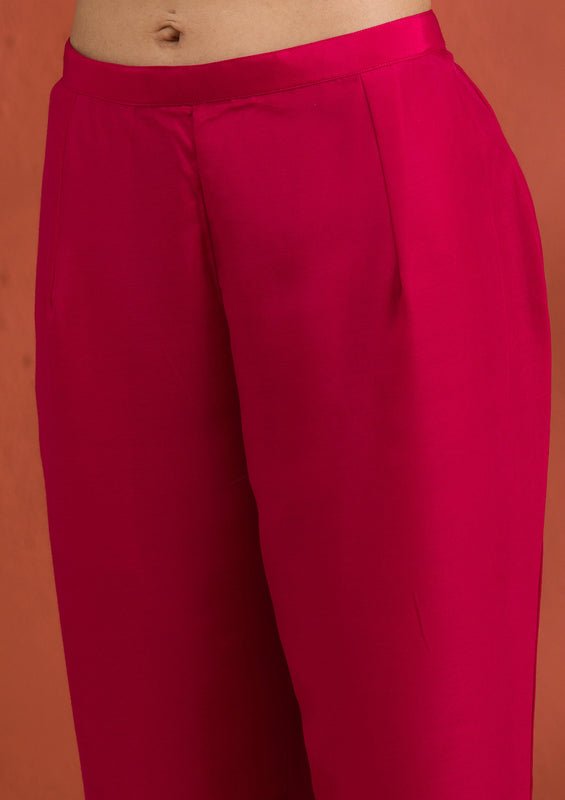 Rani Pink Soft Raw Silk Gold Zariwork Straight Kurta With Pant Regular And Dupatta - Image 9