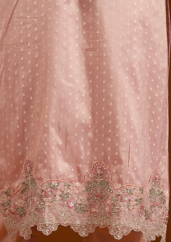 Baby Pink Tissue Sequins Straight Kurta With Pant Regular And Dupatta - Image 8