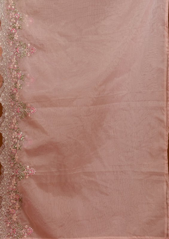 Baby Pink Tissue Sequins Straight Kurta With Pant Regular And Dupatta - Image 9