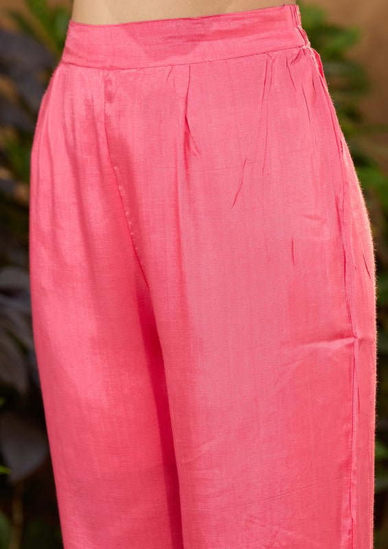 Gajari Pink Chanderi Abstract Geometric Cutdana Straight Kurta With Regular Pant And Dupatta - Image 7