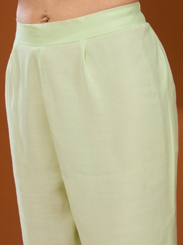 Pista Green Chanderi Threadwork Straight Kurta With Pant Regular And Dupatta - Image 7