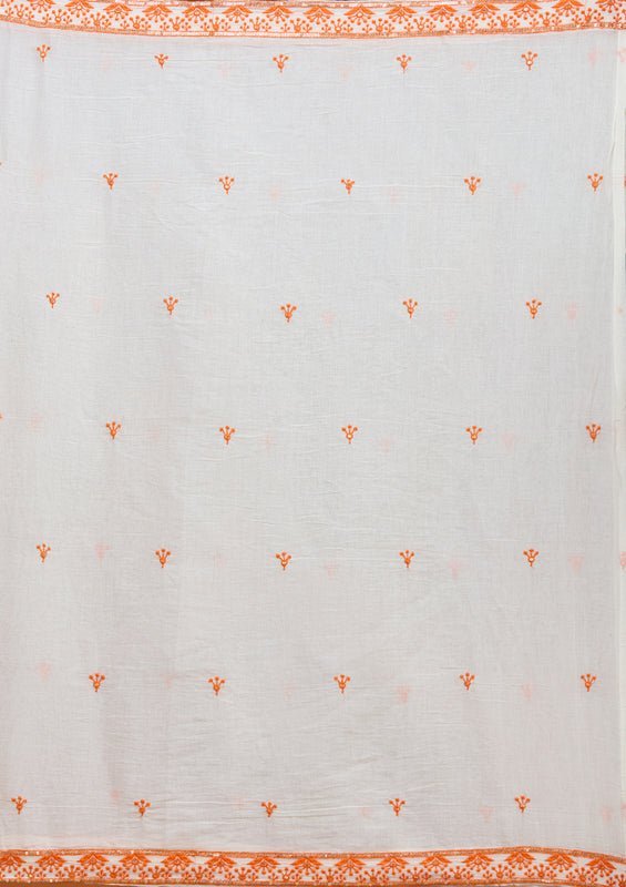 Off White Rust Chanderi Threadwork Straight Kurta With Pant Regular And Dupatta - Image 8