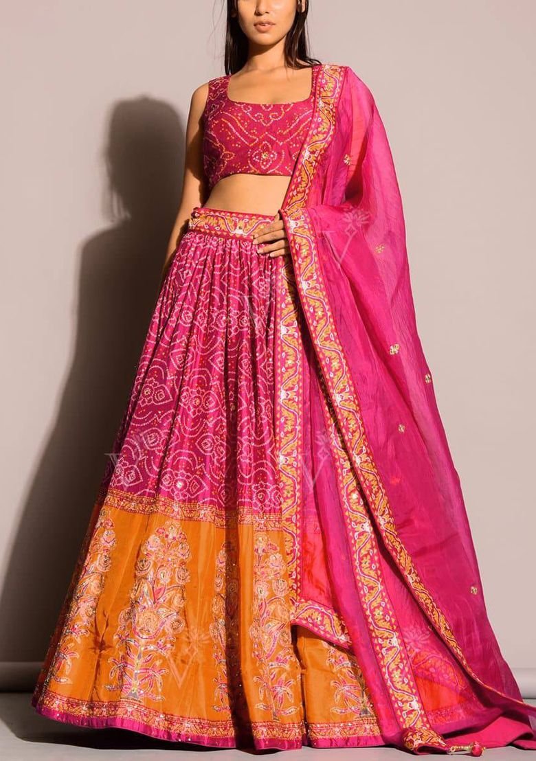 Pink Sequin Work Silk Blend Lehenga Set