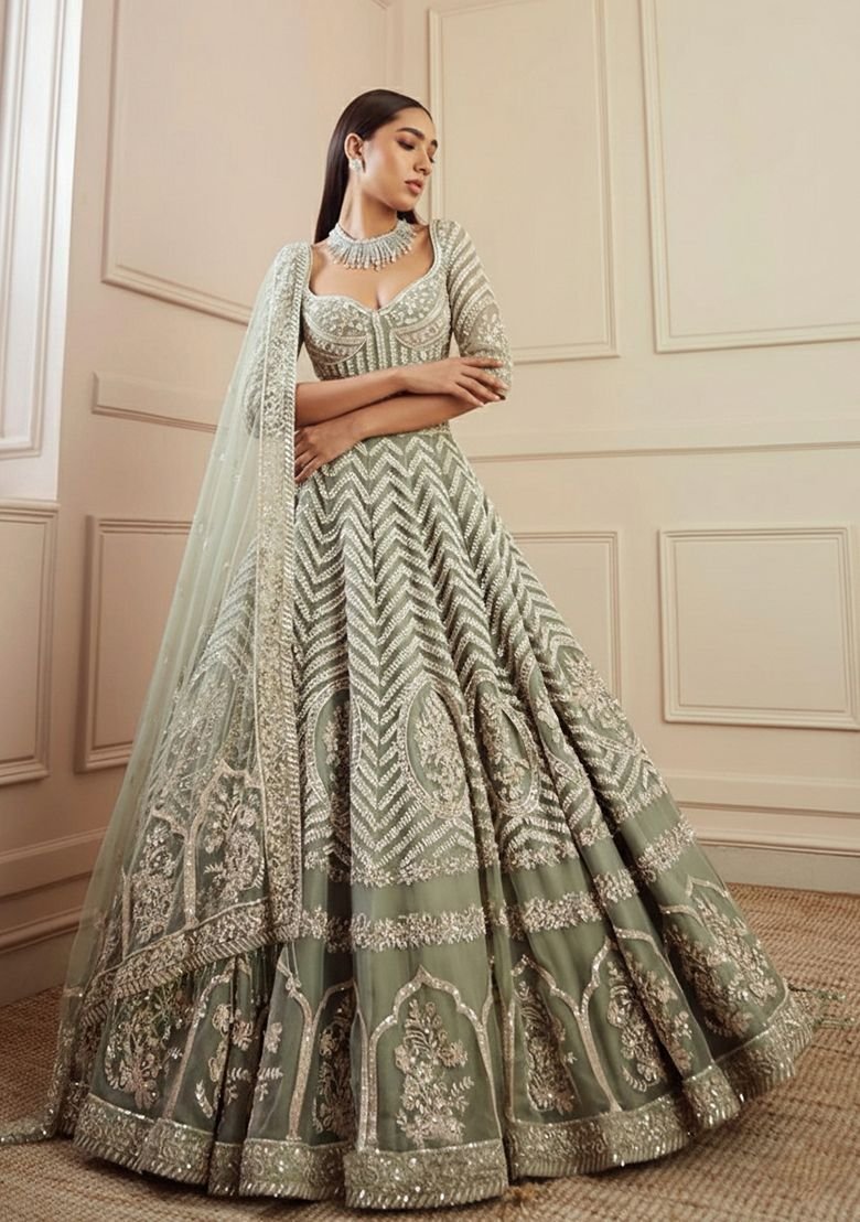 Pista Embroidered Georgette Lehenga Set With Dupatta