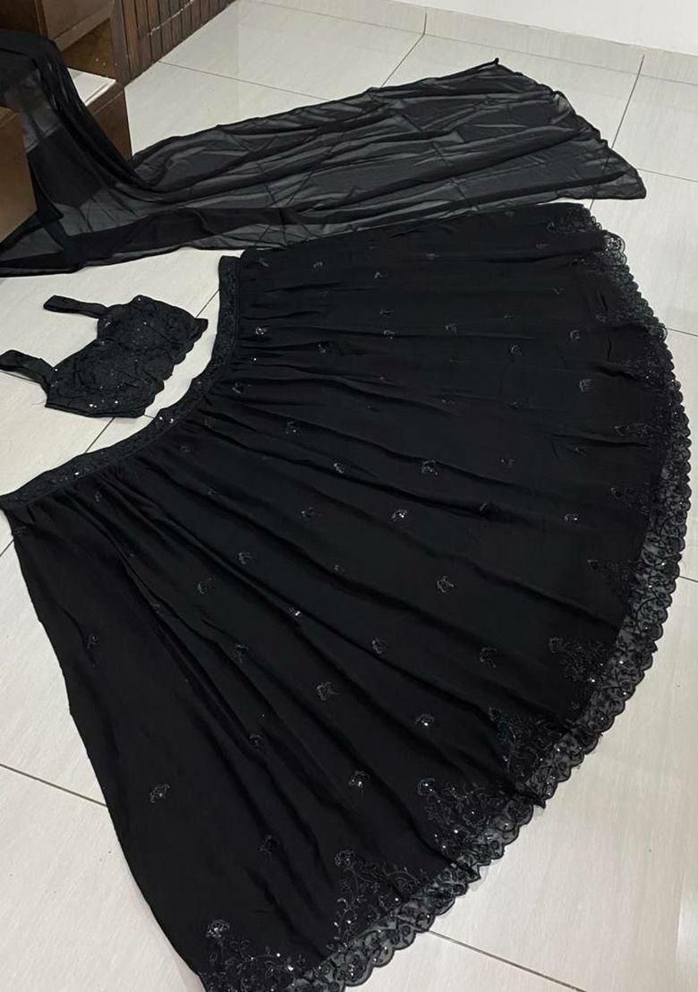 Black Embroidered Georgette Lehenga Set - Image 6