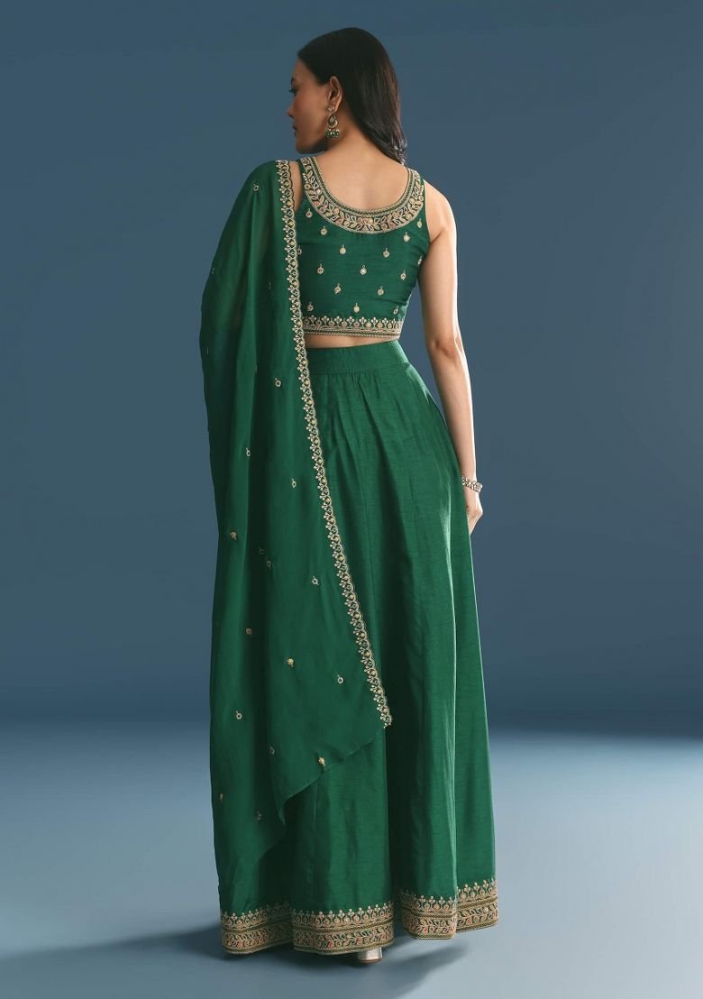 Green Embroidered Blended Lehenga Choli - Image 2