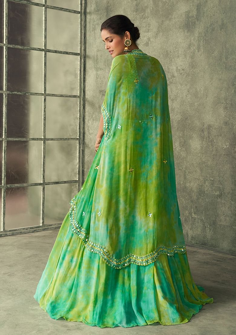 Green Embroidered Art Silk Blend Lehenga Set - Image 3