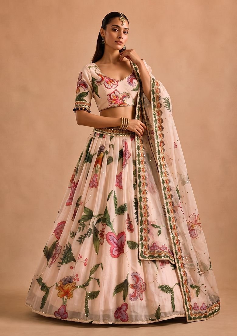 Multicolor Printed Silk Blend Lehenga Set