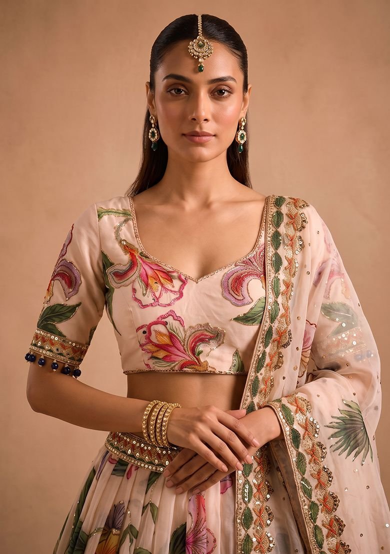 Multicolor Printed Silk Blend Lehenga Set - Image 4