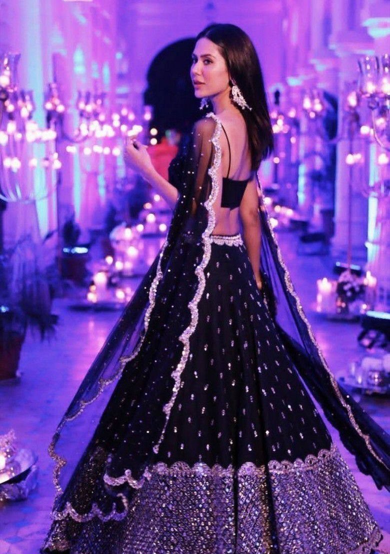 Black Embroidererd Georgette Lehenga Set With Dupatta