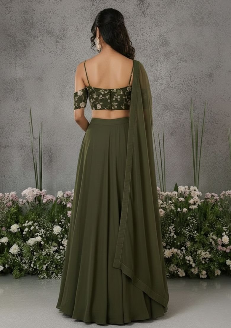 Anaya Suri Olive Green Embroidered Silk Blend Lehenga Set - Image 2