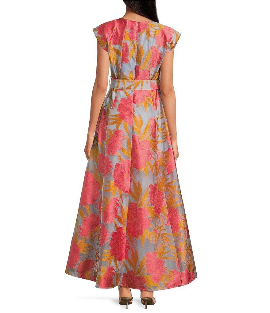 Abbey Glass Olivia Printed Round Neckline Cap Sleeve Organza A-Line Gown - Image 2